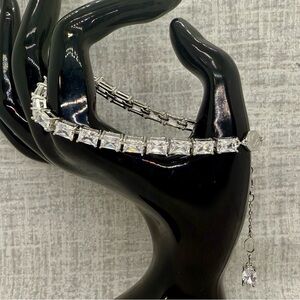 NWT Swarovski White Crystal Octagon Tennis Bracelet, Rhodium Plated